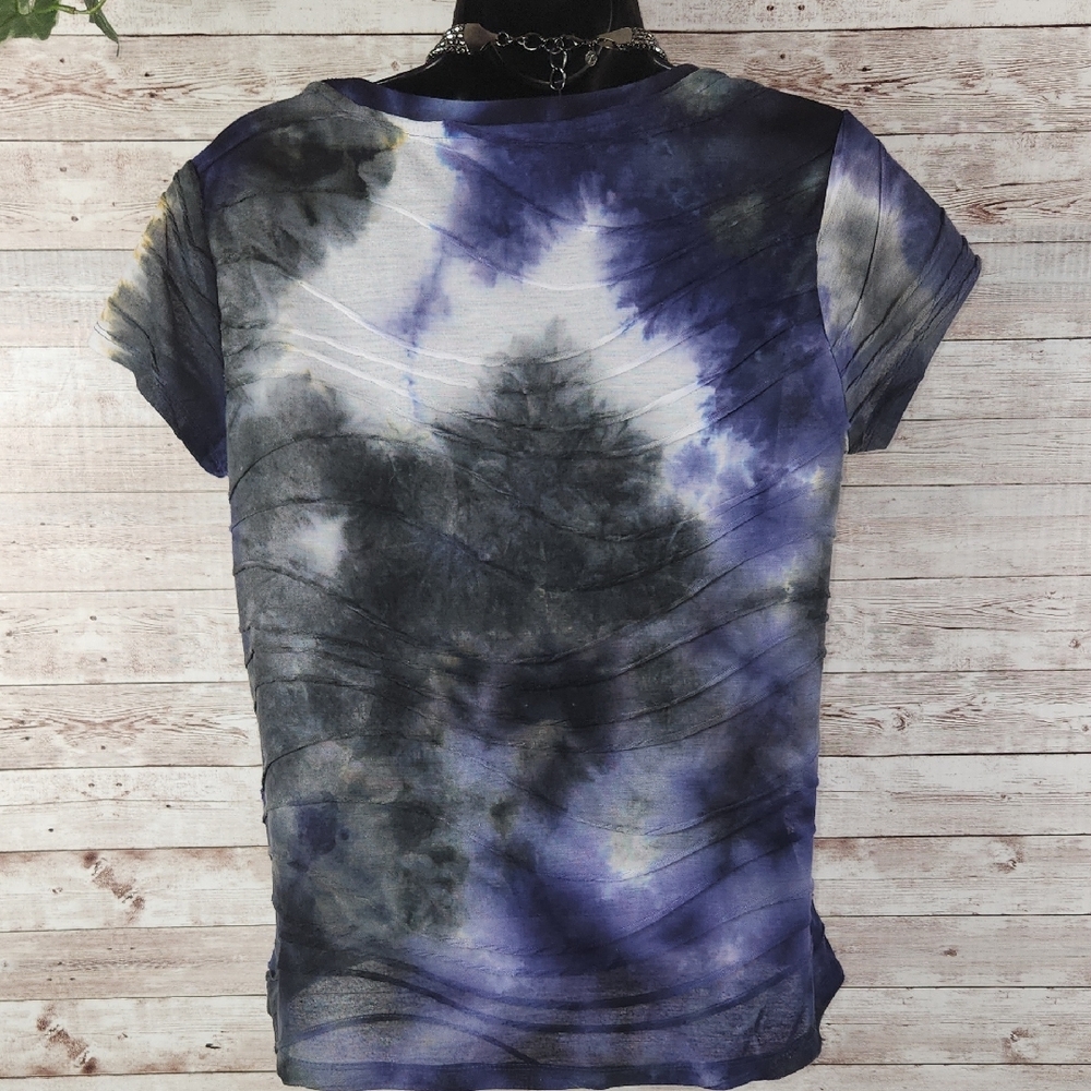 Simply Vera Vera Wang Tie-Dye Top - Blue and Black, Sz PM - Picture 6 of 9